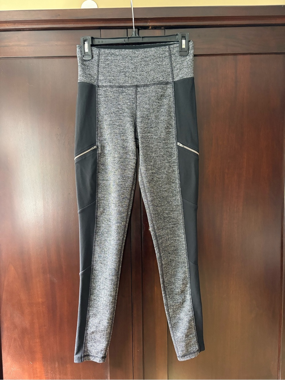 Athleta Heathered Gray High-Rise Leggings with Black Side Panels